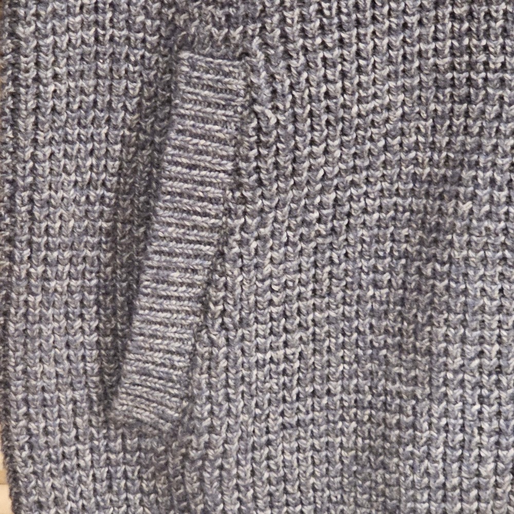 LL Bean Mens Large Organic Cotton Full Zip Waffle Knit Sweater Blue 508221 - Picture 2 of 8